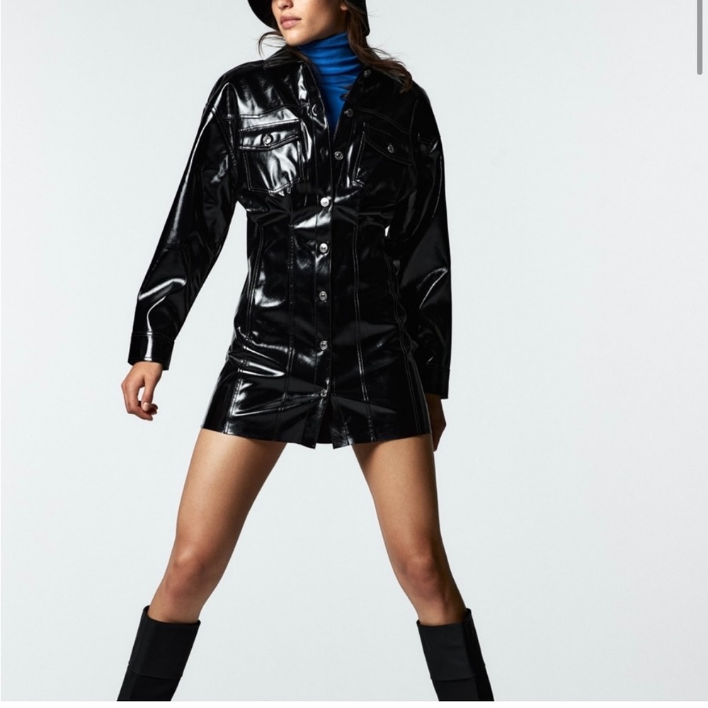 Zara Raeh Faux Leather Shirt Dress